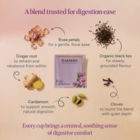 Organic Rose & Cardamom Tea - Calm Digestive by Dakshin - 16 tea bags | 29 grams