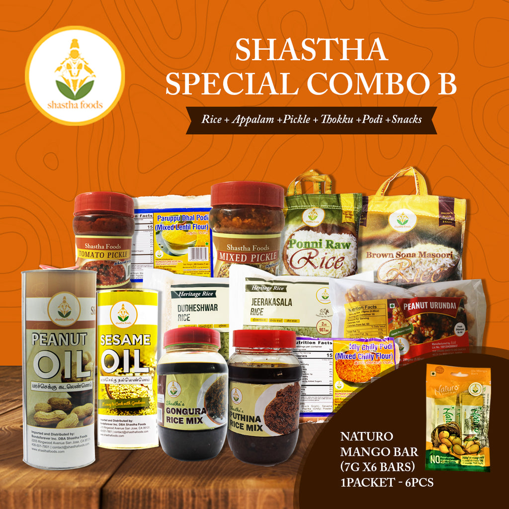 Shastha Special Combo B - Contain 8 items( Rice + Appalam +Pickle + Thokku +Podi +Snacks)